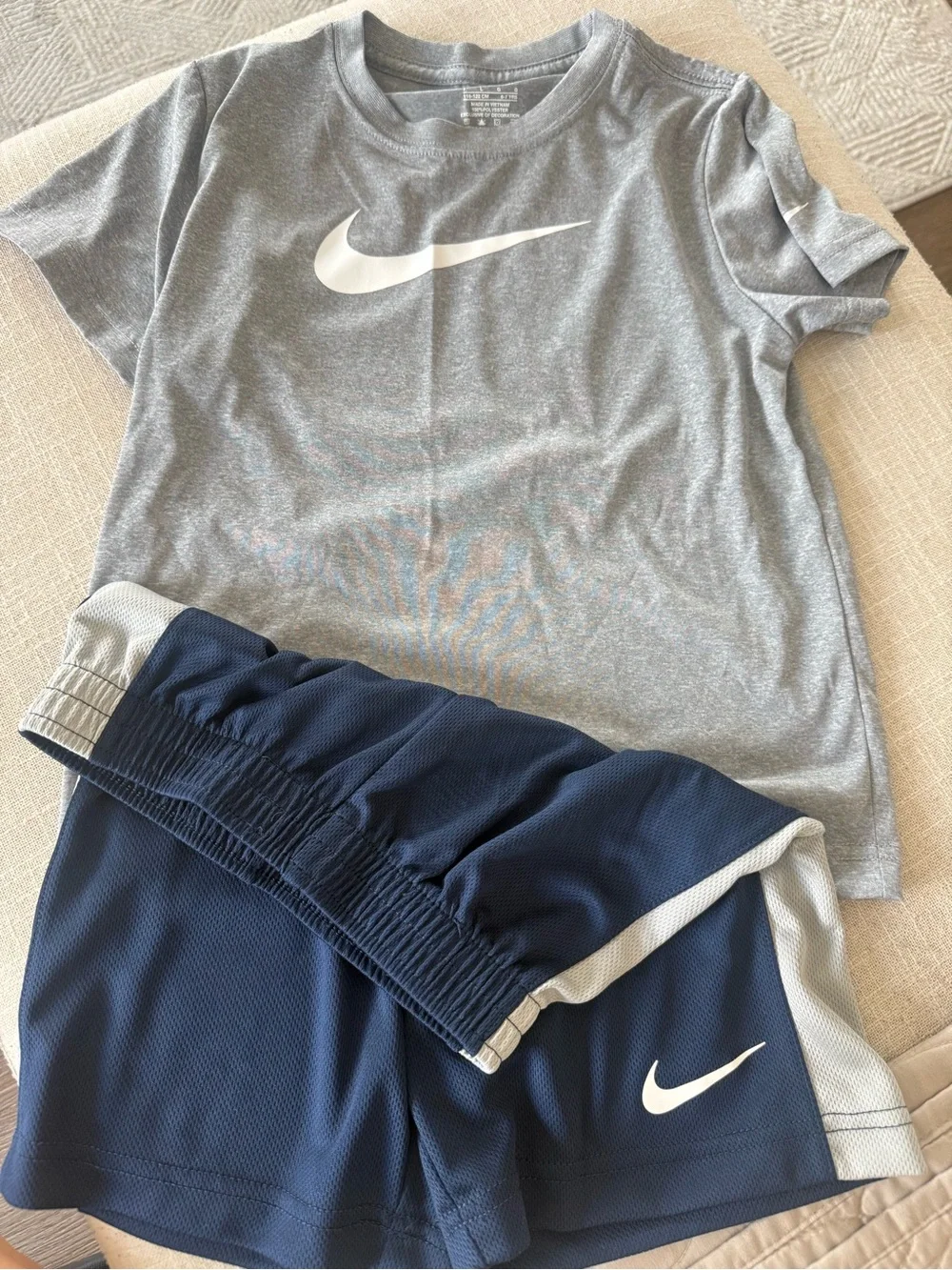 Nike Kids Gray T-Shirt with Navy Athletic Shorts